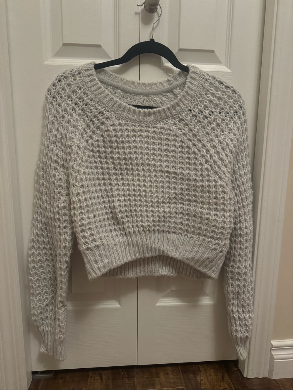 Garage Cream Cropped Waffle Knit Crewneck Sweater